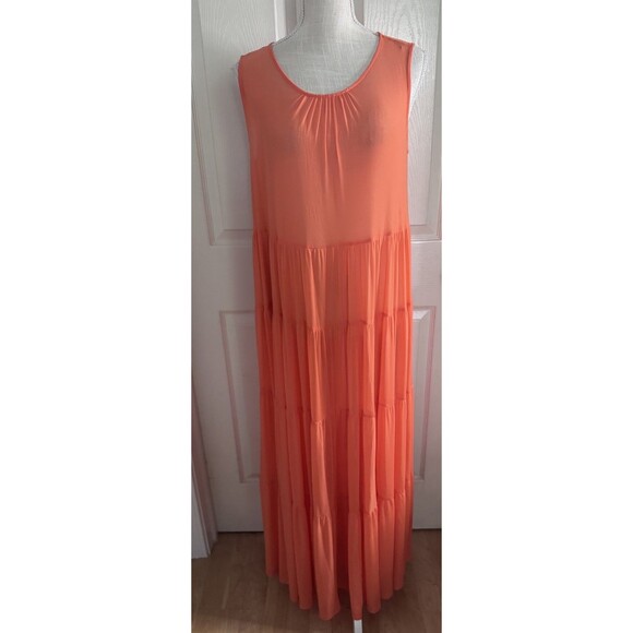 STAUD Benedetta Tiered Stretch-Mesh Maxi Dress in Nectarine Size Small *READ - Picture 1 of 7